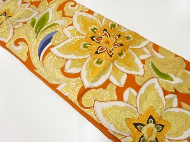 JAPANESE KIMONO / ANTIQUE FUKURO OBI / WOVEN FLORAL ARABESQUE